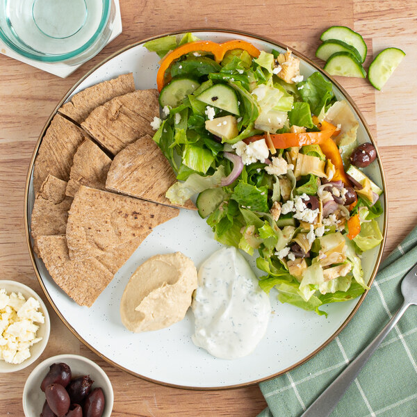 Greek-Style Mezze Platter with Pita, Hummus, Tzatziki & Salad