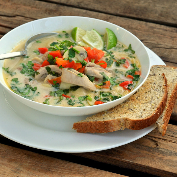 Thai Coconut Chicken Soup with Mushrooms & Bell Pepper