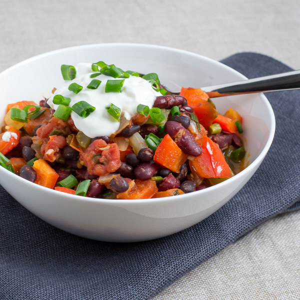 Chunky Vegetable and Bean Chili with Cool Greek Yogurt