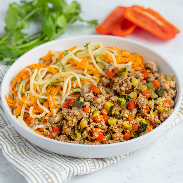 Turkey Vegetable Stir-Fry with Carrot & Cilantro-Tossed Rice Noodles