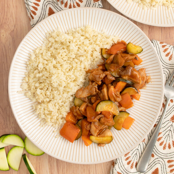BBQ Chicken, Zucchini & Bell Pepper Bake with Cauliflower Rice