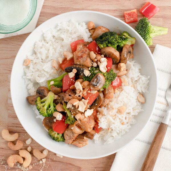 Chicken, Mushroom, Broccoli & Cashew Stir-Fry over Rice