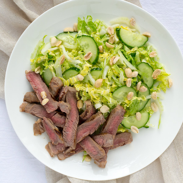 Asian Steak Salad with Cucumber, Napa Cabbage & Peanuts