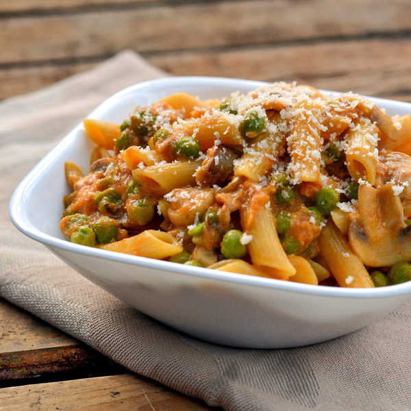 Tuna Noodle Casserole with Peas & Creamy Mushroom Sauce