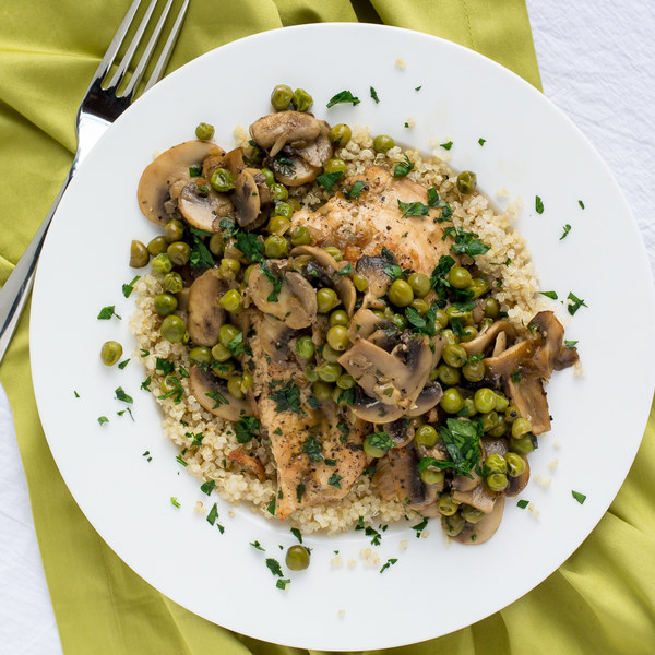 Chicken, Mushroom & Green Pea Skillet with Quinoa