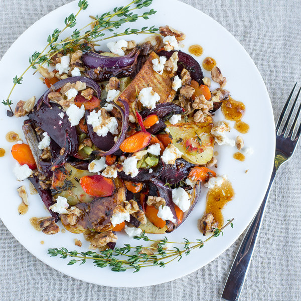 Roasted Root Vegetable Salad with Goat Cheese & Walnuts