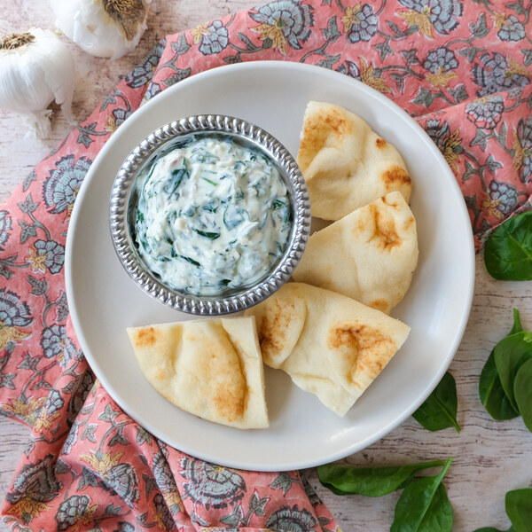 Spinach-Artichoke Yogurt Dip with Toasted Naan