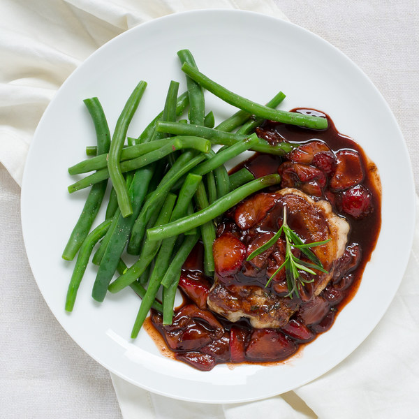Rosemary Pork Chops with Balsamic-Strawberry Sauce & Green Beans