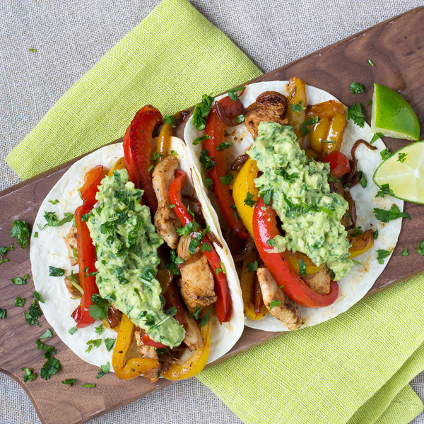 Chicken & Bell Pepper Fajitas with Guacamole