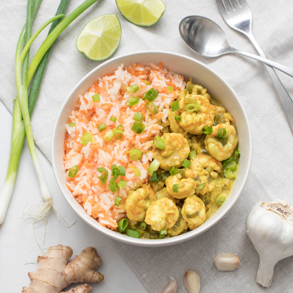 Coconut Curry Shrimp with Carrot Rice