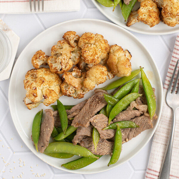 Sesame Steak & Snap Pea Stir-Fry with Roasted Miso Cauliflower