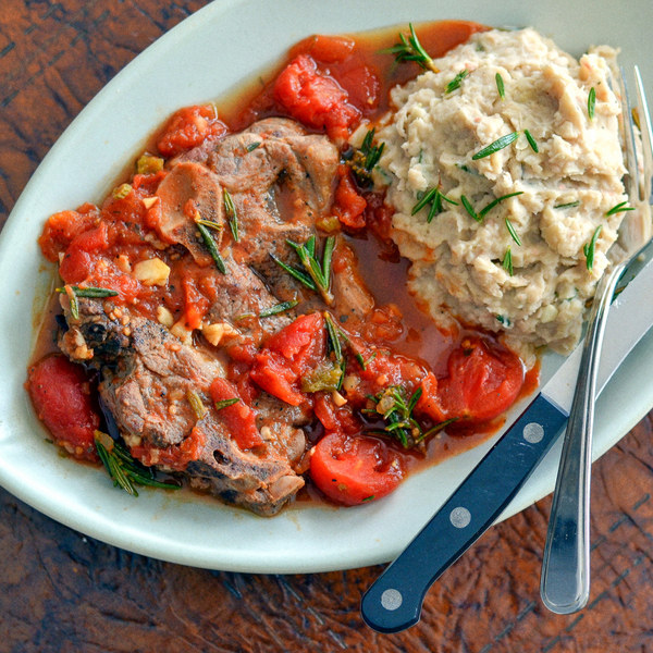 Lamb in Tomato Sauce with Rosemary White Bean Purée