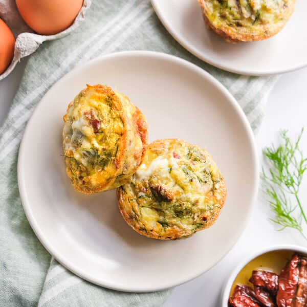 Greek Egg Muffins with Feta, Artichokes, Sun-Dried Tomatoes & Dill