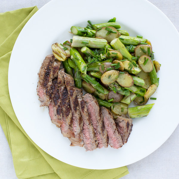 New York Strip Steak with Roasted Asparagus & New Potato Salad