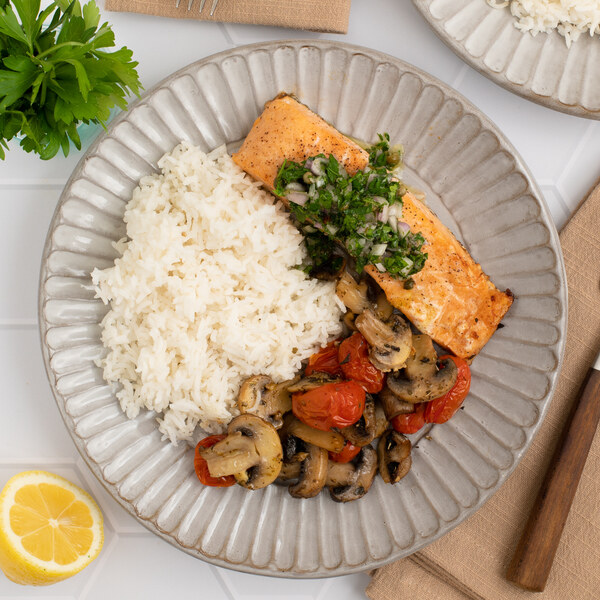 Salmon, Mushroom & Tomato Bake with Caper-Parsley Gremolata over Rice