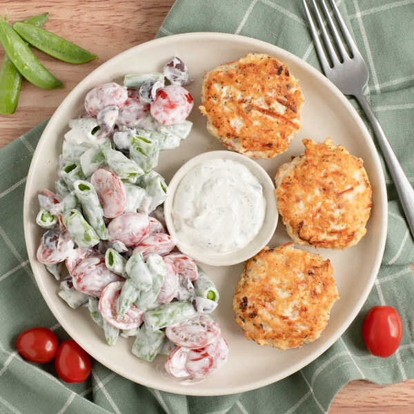 Turkey & Carrot Fritters with Tzatziki-Dressed Veggie Salad