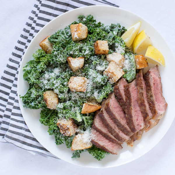 Steak & Kale Caesar Salad with Creamy Parmesan Dressing