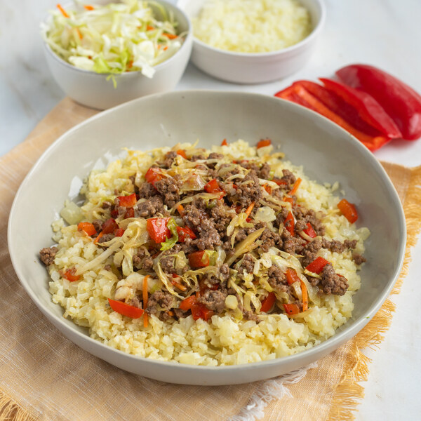 Ginger Beef, Bell Pepper & Cabbage Stir-Fry with Cauliflower Rice