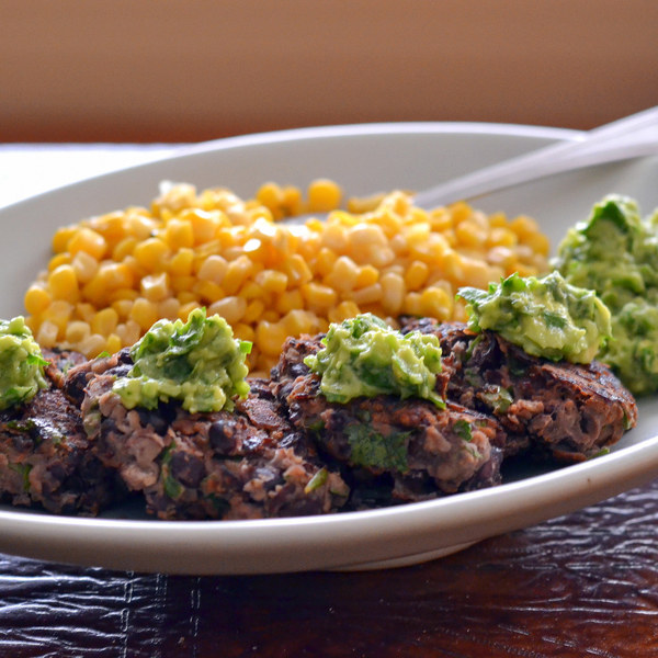 Southwestern Black Bean Cakes with Guacamole & Corn