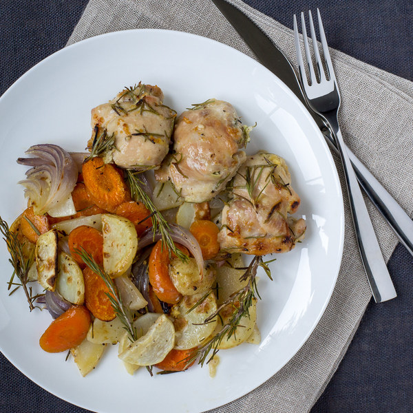 Rosemary Chicken Thighs with Roasted Winter Vegetables
