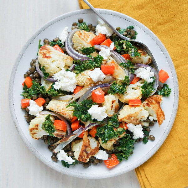 Lentils with Cauliflower, Carrots, Caper-Anchovy Salsa Verde & Feta