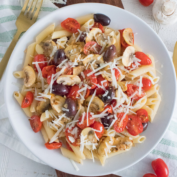 Tomato, Mushroom & Kalamata Olive Penne with Parmesan