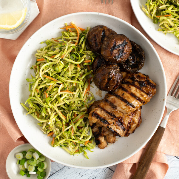 Grilled Miso Chicken & Mushrooms with Peanut-Broccoli Slaw