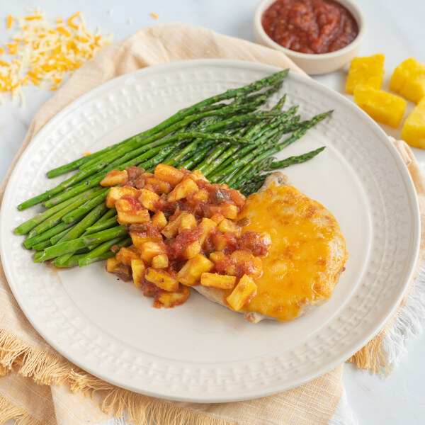 Cheesy Broiled Pork Chops with Pineapple Salsa & Roasted Asparagus