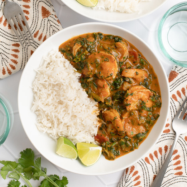 Shrimp Coconut Curry with Spinach & Cilantro over Rice