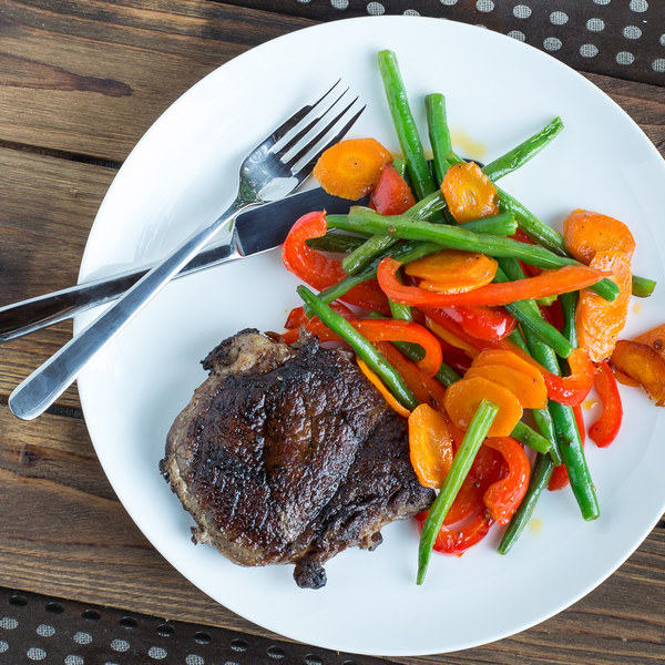 Rib Eye Steak with Buttery Sautéed Mixed Vegetables