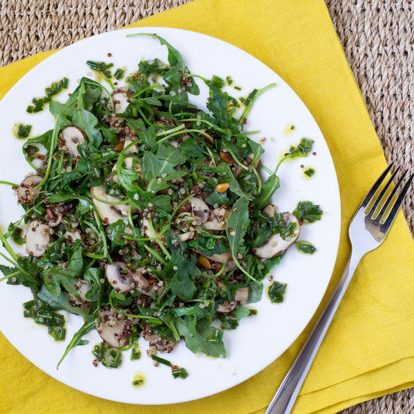 Arugula, Mushroom & Quinoa Salad with Lemon-Chive Vinaigrette