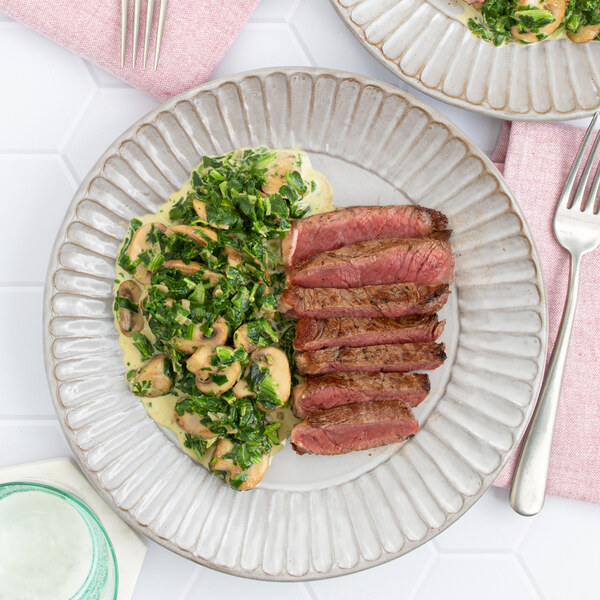 Seared Black Pepper Steak with Creamy Mushroom-Spinach Sauté