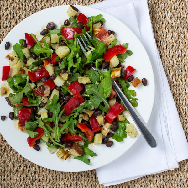 Roasted Sweet Potato & Black Bean Salad with Arugula & Bell Pepper