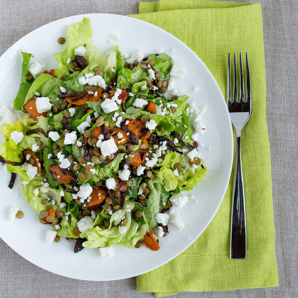 Roasted Carrot, Lentil & Feta Salad with Butter Lettuce