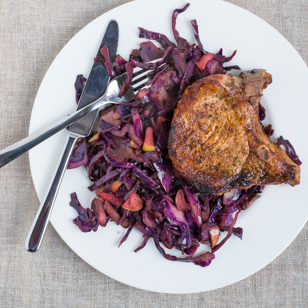 Broiled Pork Chops with Sautéed Red Cabbage