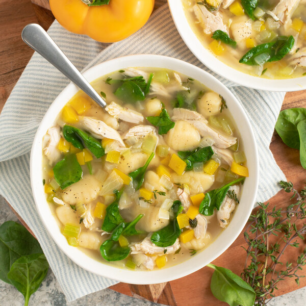 Hearty Chicken Soup with Gnocchi, Bell Pepper, Spinach & Thyme