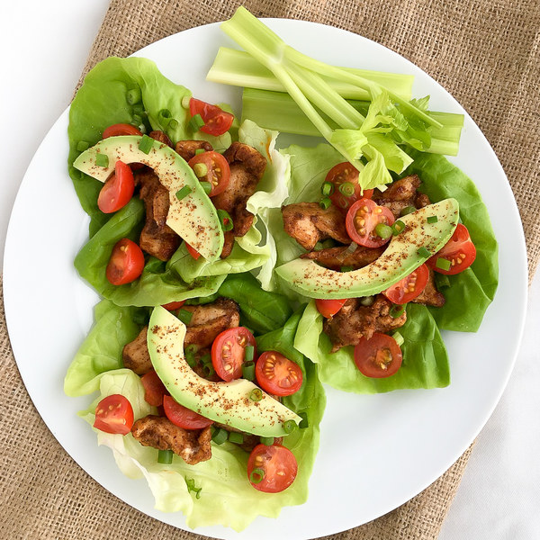Buffalo Chicken Lettuce Wraps with Celery Sticks