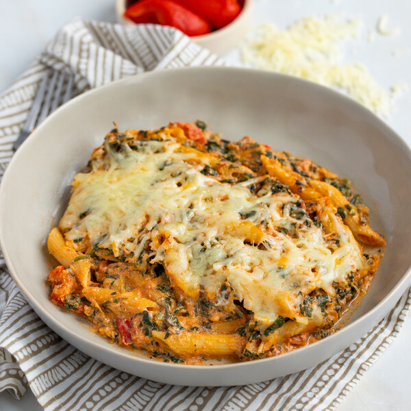 Cheesy Baked Penne with Tomato, Spinach & Roasted Red Peppers