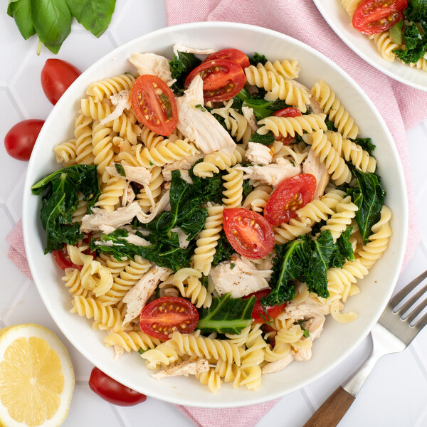 Rotisserie Chicken Pasta with Kale, Tomato, Lemon & Italian Dressing