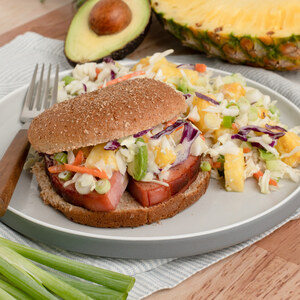 Hawaiian-Style Ham Sandwich with Pineapple, Avocado & Ranch Coleslaw