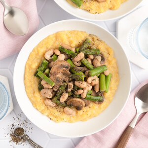 White Bean, Asparagus & Mushroom Sauté over Parmesan Polenta
