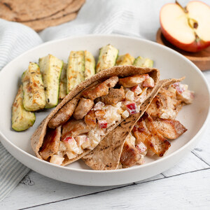 Pork-Stuffed Pita with Creamy Apple Chutney & Parmesan Zucchini Spears