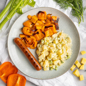 Grilled Veggie Sausage & Bell Peppers with Creamy Dill Potato Salad