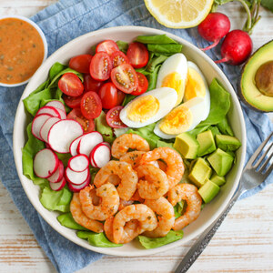 Shrimp Louie Salad with Hard-Boiled Egg, Lettuce, Avocado & Tomato