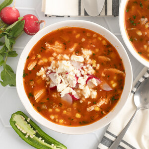 Mexican-Style Chicken, Corn, Jalapeño & Cilantro Soup with Feta