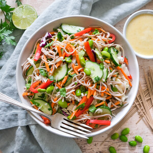 Cold Soba Noodle, Edamame & Veggie Salad with Curried Coconut Dressing