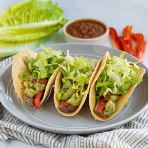 Steak Tacos with Bell Pepper, Lettuce, Guacamole & Salsa