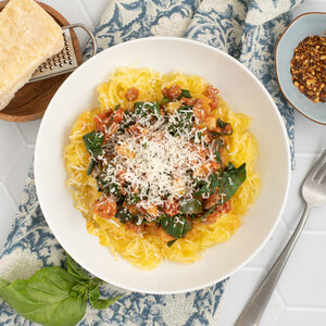 Pork Sausage Ragù with Zucchini, Spinach & Basil over Spaghetti Squash