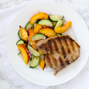 Grilled Pork Chops with Peach-Cucumber Salad