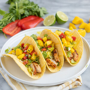 Chicken Tacos with Spicy Mango, Bell Pepper & Cilantro Salsa